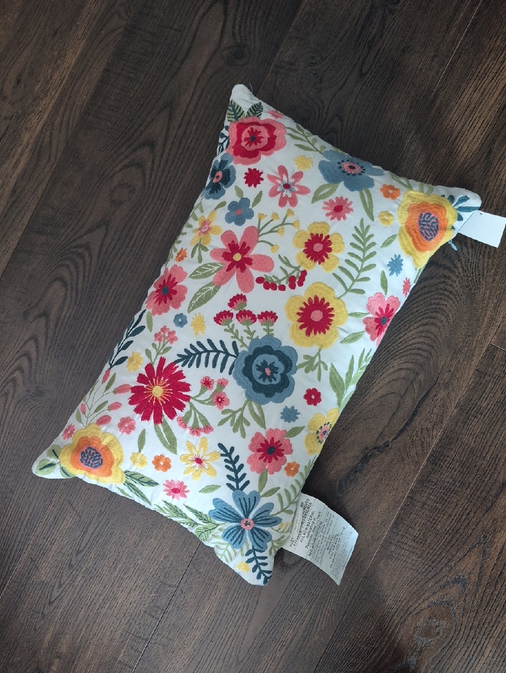 Floral Embroidered Colorful Lumbar Pillow NWT
